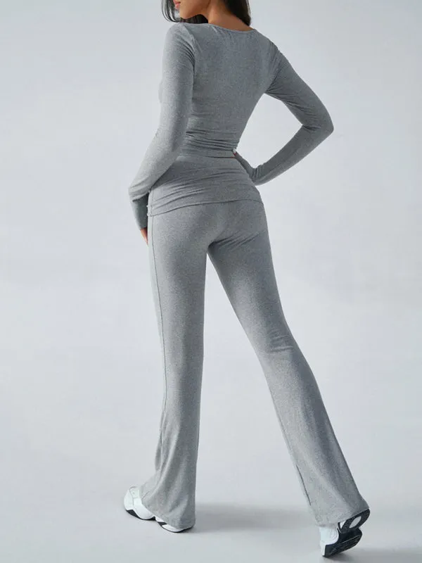 Yoga Two-Piece Set Gym Outfit Workout Gear with Flare Pants