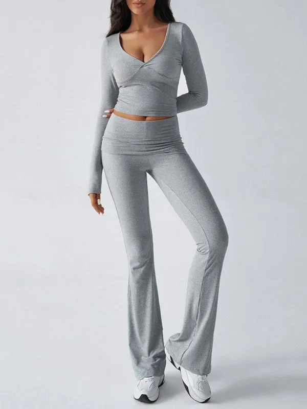 Yoga Two-Piece Set Gym Outfit Workout Gear with Flare Pants