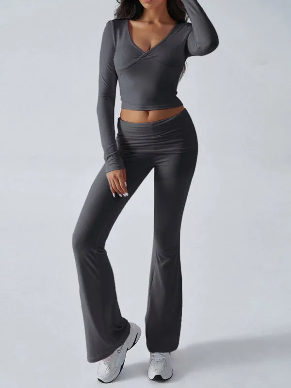 Yoga Two-Piece Set Gym Outfit Workout Gear with Flare Pants