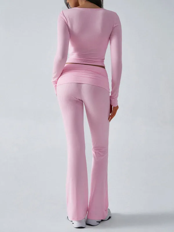 Yoga Two-Piece Set Gym Outfit Workout Gear with Flare Pants