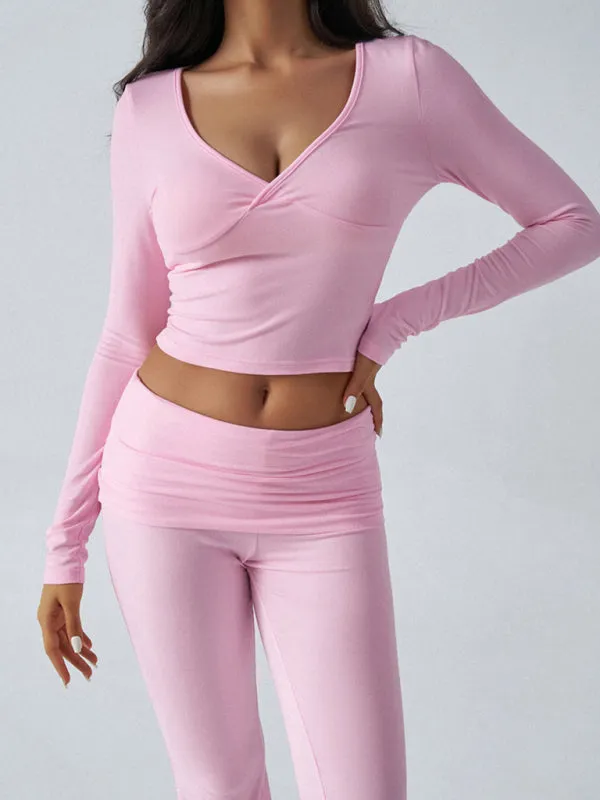 Yoga Two-Piece Set Gym Outfit Workout Gear with Flare Pants
